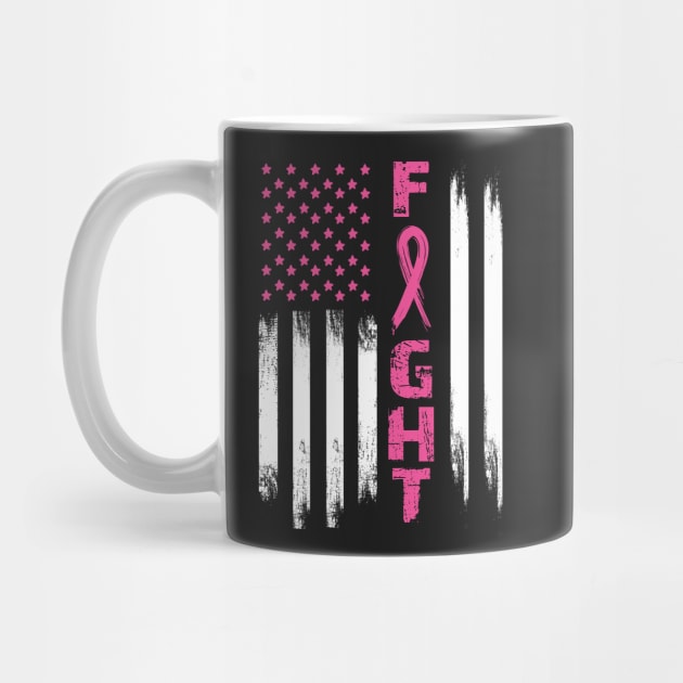 Breast Cancer Awareness T-Shirt American Flag Distressed by Novelty-art